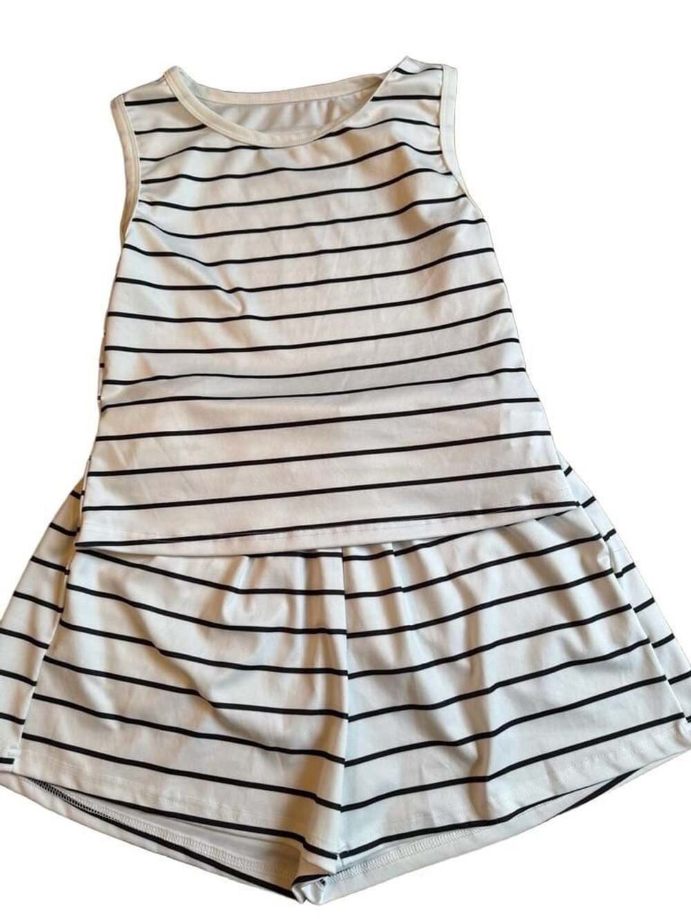 Shein Striped Tank Top And Shorts Set Size M Black White Outfit n1546